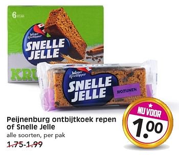 Aanbiedingen Peijnenburg ontbijtkoek repen of snelle jelle - Peijnenburg - Geldig van 08/01/2017 tot 14/01/2017 bij Em-té