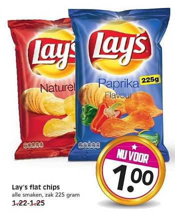 Aanbiedingen Lay`s flat chips - Lay's - Geldig van 08/01/2017 tot 14/01/2017 bij Em-té