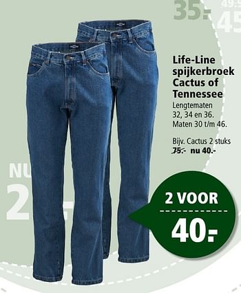 Aanbiedingen Life-line spijkerbroek cactus of tennessee - Life-line - Geldig van 02/01/2017 tot 15/01/2017 bij Welkoop