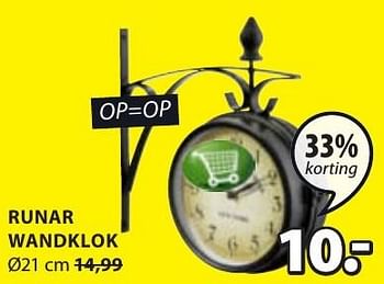 Aanbiedingen Runar wandklok - Huismerk - Jysk - Geldig van 02/01/2017 tot 15/01/2017 bij Jysk