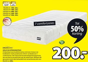 Aanbiedingen Gold s30 springmatras - DreamZone - Geldig van 02/01/2017 tot 15/01/2017 bij Jysk