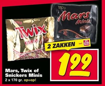 Aanbiedingen Mars, twix of snickers minis - Mars Snacks - Geldig van 09/01/2017 tot 15/01/2017 bij Nettorama