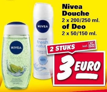 Aanbiedingen Nivea douche of deo - Nivea - Geldig van 09/01/2017 tot 15/01/2017 bij Nettorama