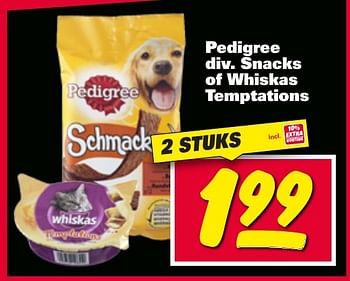 Aanbiedingen Pedigree snacks of whiskas temptations - Pedigree - Geldig van 09/01/2017 tot 15/01/2017 bij Nettorama
