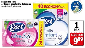 Aanbiedingen Edet ultra soft of family comfort toiletpapier - Edet - Geldig van 09/01/2017 tot 15/01/2017 bij Poiesz