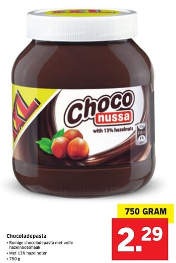 Aanbiedingen Chocoladepasta - Choco nussa - Geldig van 09/01/2017 tot 15/01/2017 bij Lidl