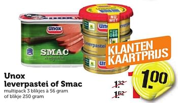 Aanbiedingen Unox leverpastei of smac - Unox - Geldig van 09/01/2017 tot 15/01/2017 bij Coop