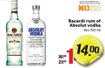 Aanbiedingen Bacardi rum of absolut vodka - Huismerk - Coop - Geldig van 09/01/2017 tot 15/01/2017 bij Coop