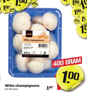 Aanbiedingen Witte champignons - Huismerk - Coop - Geldig van 09/01/2017 tot 15/01/2017 bij Coop