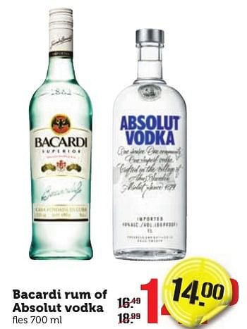 Aanbiedingen Bacardi rum of absolut vodka - Absolut - Geldig van 09/01/2017 tot 15/01/2017 bij Coop