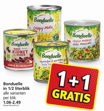 Aanbiedingen Bonduelle in 1-2 literblik - Bonduelle - Geldig van 09/01/2017 tot 15/01/2017 bij Jan Linders