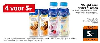 Aanbiedingen Drinkmaaltijd vanille - Weight Care - Geldig van 10/01/2017 tot 15/01/2017 bij Trekpleister