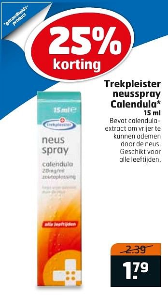Aanbiedingen Trekpleister neusspray calendula - Huismerk - Trekpleister - Geldig van 10/01/2017 tot 15/01/2017 bij Trekpleister