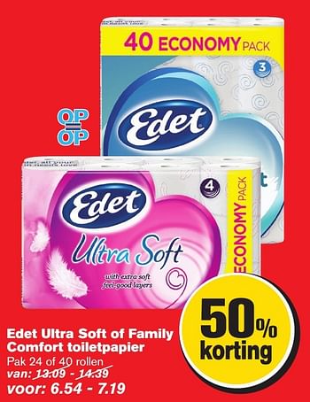Aanbiedingen Edet ultra soft of family comfort toiletpapier - Edet - Geldig van 11/01/2017 tot 17/01/2017 bij Hoogvliet