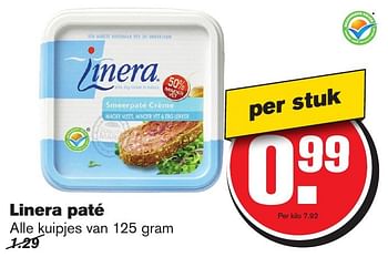 Aanbiedingen Linera paté - Linera - Geldig van 11/01/2017 tot 17/01/2017 bij Hoogvliet