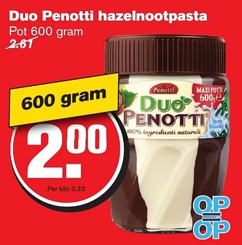 Aanbiedingen Duo penotti hazelnootpasta - Penotti - Geldig van 11/01/2017 tot 17/01/2017 bij Hoogvliet