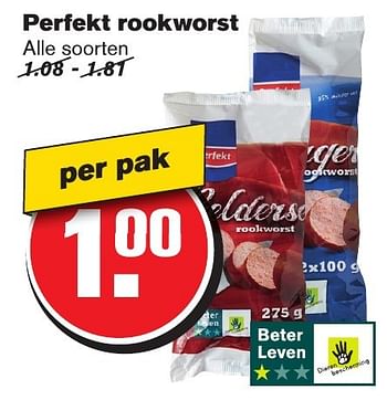 Aanbiedingen Perfekt rookworst - Perfekt - Geldig van 11/01/2017 tot 17/01/2017 bij Hoogvliet