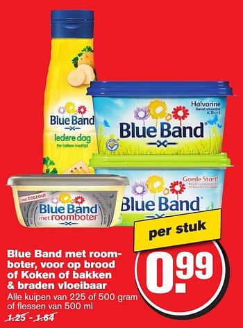 Aanbiedingen Blue band met roomboter, voor op brood of koken of bakken + braden vloeibaar - Blue Band - Geldig van 11/01/2017 tot 17/01/2017 bij Hoogvliet