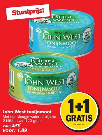 Aanbiedingen John west tonijnmoot - John West - Geldig van 11/01/2017 tot 17/01/2017 bij Hoogvliet