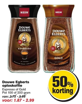 Aanbiedingen Douwe egberts oploskoffie - Douwe Egberts - Geldig van 11/01/2017 tot 17/01/2017 bij Hoogvliet