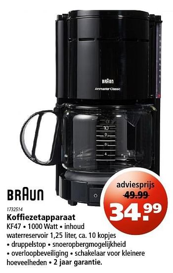 Aanbiedingen Braun koffiezetapparaat kf47 - Braun - Geldig van 05/01/2017 tot 18/01/2017 bij Marskramer
