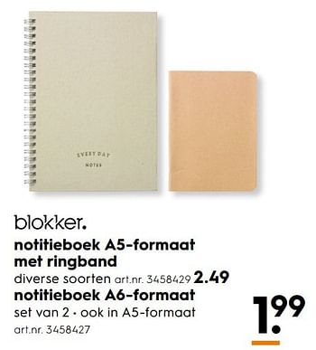 Aanbiedingen Notitieboek a6-formaat - Huismerk - Blokker - Geldig van 07/01/2017 tot 18/01/2017 bij Blokker