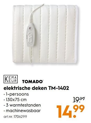 Aanbiedingen Tomado elektrische deken tm-1402 - Tomado - Geldig van 07/01/2017 tot 18/01/2017 bij Blokker