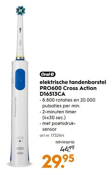 Aanbiedingen Oral-b elektrische tandenborstel pro600 cross action d16513ca - Oral-B - Geldig van 07/01/2017 tot 18/01/2017 bij Blokker