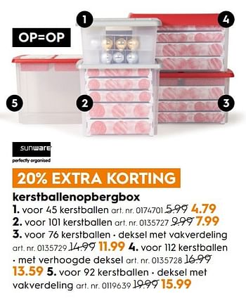 Aanbiedingen Kerstballenopbergbox - Sunware - Geldig van 07/01/2017 tot 18/01/2017 bij Blokker