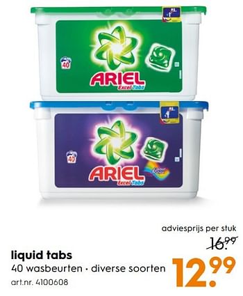 Aanbiedingen Liquid tabs - Ariel - Geldig van 07/01/2017 tot 18/01/2017 bij Blokker