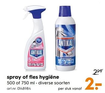 Aanbiedingen Spray of fles hygiëne - Antikal - Geldig van 07/01/2017 tot 18/01/2017 bij Blokker