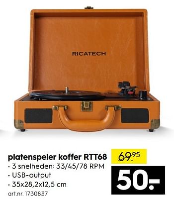 Aanbiedingen Platenspeler koffer rtt68 - Ricatech - Geldig van 07/01/2017 tot 18/01/2017 bij Blokker