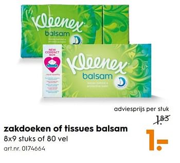 Aanbiedingen Zakdoeken of tissues balsam - Kleenex - Geldig van 07/01/2017 tot 18/01/2017 bij Blokker