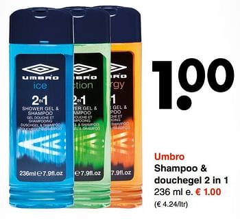 Aanbiedingen Shampoo + douchegel 2 in 1 - Umbro - Geldig van 09/01/2017 tot 21/01/2017 bij Wibra