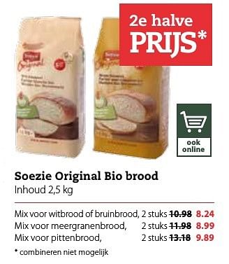 Aanbiedingen Soezie original bio brood mix voor witbrood of bruinbrood - Soezie - Geldig van 09/01/2017 tot 22/01/2017 bij Boerenbond