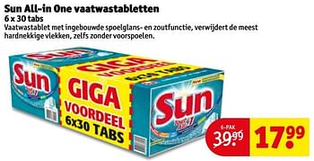 Aanbiedingen Sun all-in one vaatwastabletten - Sun - Geldig van 10/01/2017 tot 22/01/2017 bij Kruidvat