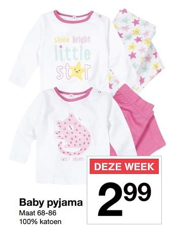 Aanbiedingen Baby pyjama - Huismerk - Zeeman  - Geldig van 14/01/2017 tot 20/01/2017 bij Zeeman