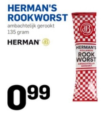 Aanbiedingen Herman`s rookworst - Herman - Geldig van 11/01/2017 tot 17/01/2017 bij Action