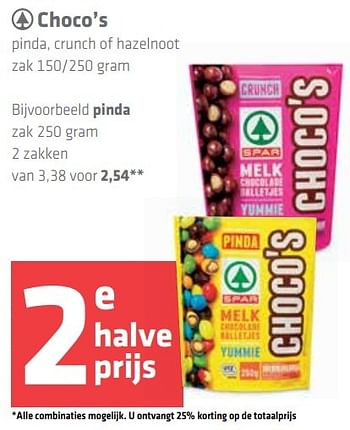 Aanbiedingen Choco`s pinda - Spar - Geldig van 02/01/2017 tot 18/01/2017 bij Spar