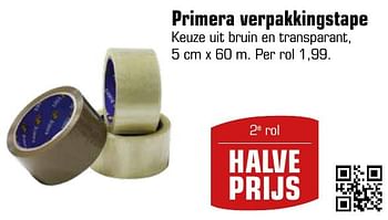 Aanbiedingen Primera verpakkingstape - Huismerk - Primera - Geldig van 08/01/2017 tot 22/01/2017 bij Primera
