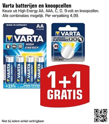 Aanbiedingen Varta batterijen en knoopcellen - Varta - Geldig van 08/01/2017 tot 22/01/2017 bij Primera