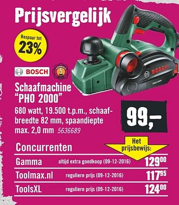 Aanbiedingen Bosch schaafmachine pho 2000 - Bosch - Geldig van 09/01/2017 tot 22/01/2017 bij Hornbach