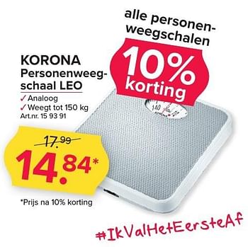 Aanbiedingen Korona personenweegschaal leo - Korona - Geldig van 09/01/2017 tot 22/01/2017 bij Kijkshop