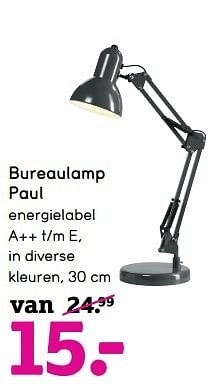 Aanbiedingen Bureaulamp paul - Huismerk - Leen Bakker - Geldig van 09/01/2017 tot 22/01/2017 bij Leen Bakker