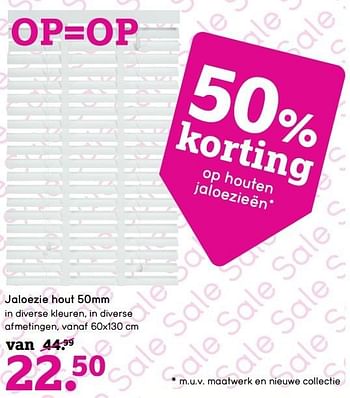 Aanbiedingen Jaloezie hout 50 mm - Huismerk - Leen Bakker - Geldig van 09/01/2017 tot 22/01/2017 bij Leen Bakker