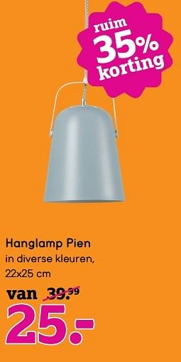 Aanbiedingen Hanglamp pien - Huismerk - Leen Bakker - Geldig van 09/01/2017 tot 22/01/2017 bij Leen Bakker