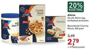 Aanbiedingen Atkins crunchy muesli - Atkins - Geldig van 09/01/2017 tot 22/01/2017 bij Holland & Barrett