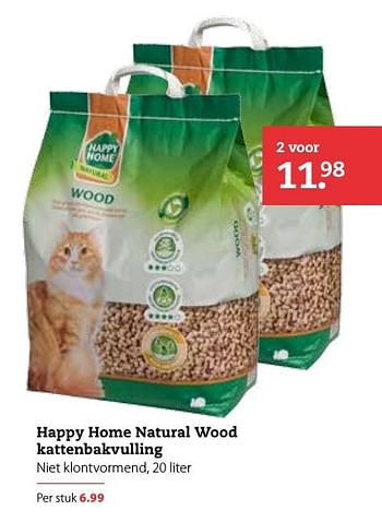 Aanbiedingen Happy home natural wood kattenbakvulling - Happy Home - Geldig van 09/01/2017 tot 22/01/2017 bij Pets Place