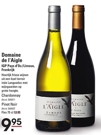 Aanbiedingen Domaine de l`aigle chardonnay - Witte wijnen - Geldig van 05/01/2017 tot 23/01/2017 bij Sligro