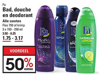 Aanbiedingen Fa bad, douche en deodorant - Fa - Geldig van 05/01/2017 tot 23/01/2017 bij Sligro